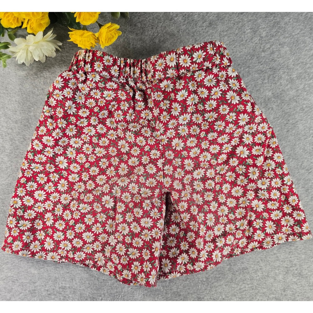 Vintage 90s Handmade Red Daisy Floral Print Elastic Waist Shorts Cottagecore XS - Picture 6 of 9